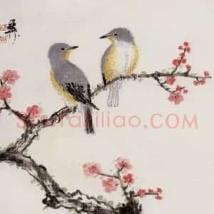 谢稚柳《桃花双雀》国画花鸟作品图片赏析