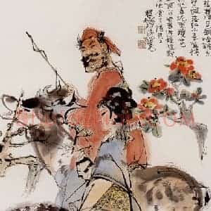 程十发《钟馗春游图》国画人物作品图片赏析