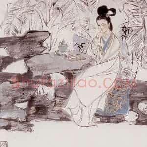 刘旦宅《蕉荫仕女》国画人物作品图片赏析