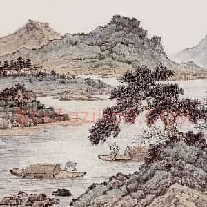 袁松年《潮平两岸阔》国画综合作品图片赏析