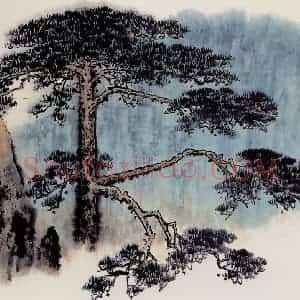 钱松岩《迎客松》国画花鸟作品图片赏析
