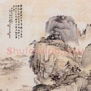 钱松岩《岩边野肆》国画综合作品图片赏析