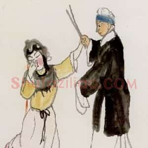 关良《拷红》国画人物作品图片赏析