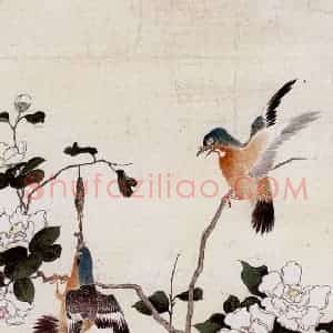江寒汀《茶花双禽》国画花鸟作品图片赏析
