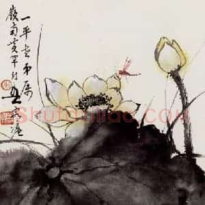 黄幻吾《荷花蜻蜒》国画花鸟作品图片赏析