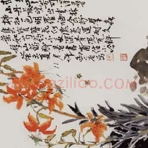 许鸿宾《山丹最晚出云林》国画花鸟作品图片赏析