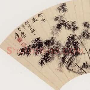 近现代 张大千《竹趣图扇页》国画花鸟作品图片赏析