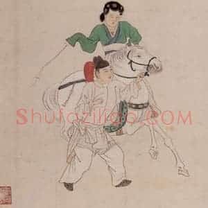 近现代 张大千《三马图卷(附局部图)》国画人物作品图片赏析