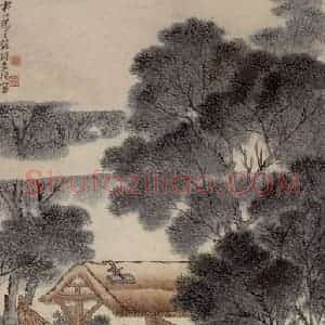 徐燕孙《柴门仕女》国画人物作品图片赏析