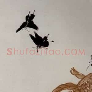 约20年代初期 齐白石《蝴蝶雁来红》国画花鸟作品图片赏析