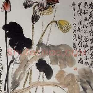 约20年代初期 齐白石《荷花莲蓬》国画花鸟作品图片赏析