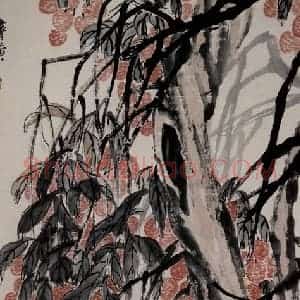 约20年代初期 齐白石《荔枝天牛》国画花鸟作品图片赏析