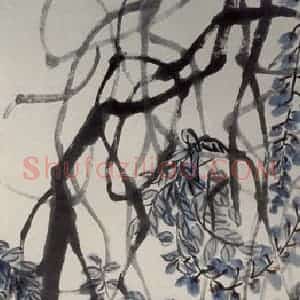 1924年 齐白石《紫藤》国画花鸟作品图片赏析