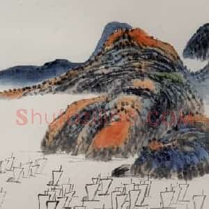 约1924年 齐白石《江上千帆图》国画山水作品图片赏析