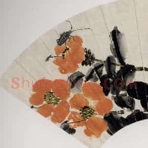 1926年 齐白石《茶花天牛》国画花鸟作品图片赏析