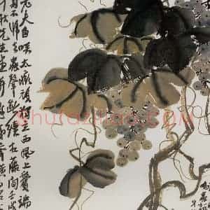 1922年 齐白石《葡萄蝗虫》国画花鸟作品图片赏析