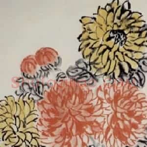 约40年代中期 齐白石《瓶菊酒盏图》国画花鸟作品图片赏析