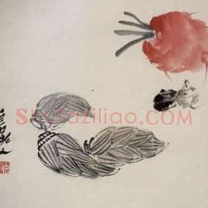 约40年代中期 齐白石《萝卜冬笋》国画花鸟作品图片赏析