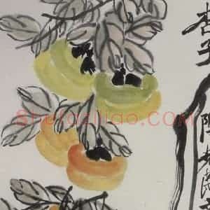 约40年代中期 齐白石《秋柿图》国画花鸟作品图片赏析