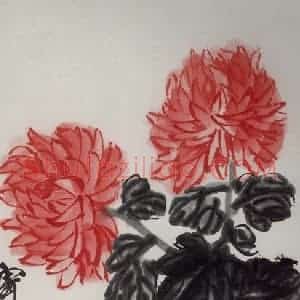 约40年代中期 齐白石《菊花》国画花鸟作品图片赏析