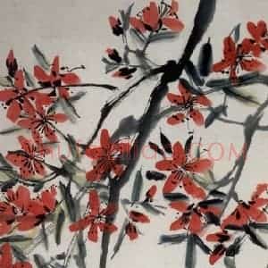 1948年 齐白石《桃花八哥》国画花鸟作品图片赏析