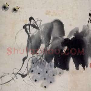 1948年 齐白石《葡萄蜜蜂》国画花鸟作品图片赏析