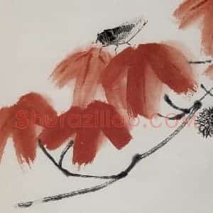 约四十年代晚期 齐白石《枫叶寒蝉》国画花鸟作品图片赏析