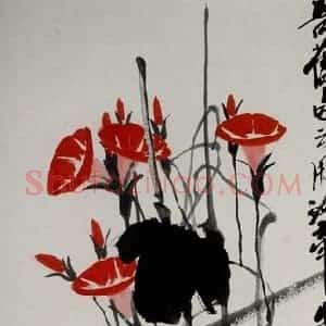 四十年代晚期 齐白石《牵牛花》国画花鸟作品图片赏析
