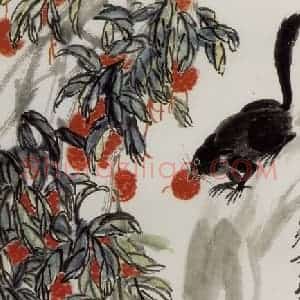 1945年 齐白石《松树荔枝》国画花鸟作品图片赏析