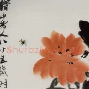 1945年 齐白石《牡丹蜂蜜》国画花鸟作品图片赏析