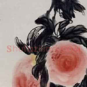 1945年 齐白石《寿桃》国画花鸟作品图片赏析