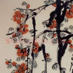 1946年 齐白石《海棠》国画花鸟作品图片赏析
