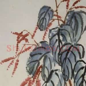 1949年 齐白石《红蓼青蛙》国画花鸟作品图片赏析
