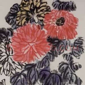 1949年 齐白石《盆菊草虫》国画花鸟作品图片赏析