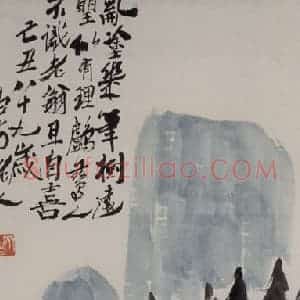 1949年 齐白石《山水鸬鹚》国画花鸟作品图片赏析