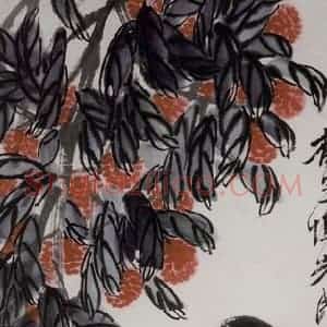 1950年 齐白石《荔枝松鼠》国画花鸟作品图片赏析
