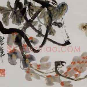 1951年 齐白石《紫藤蜜蜂》国画花鸟作品图片赏析