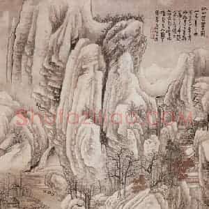 1949年 黄秋园《江水密雪图》国画山水作品图片赏析