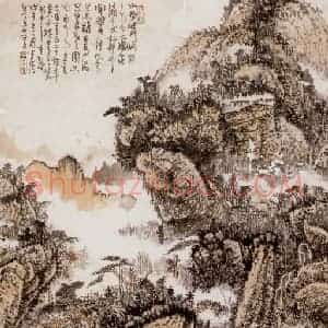 1955年 黄秋园《白云相共图》国画山水作品图片赏析