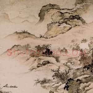 1959年 黄秋园《春水渡舟》国画山水作品图片赏析
