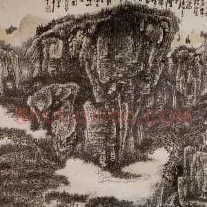 1973年 黄秋园《茅屋高隐图》国画山水作品图片赏析