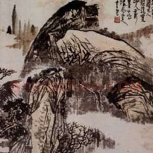 1973年 黄秋园《仿宋元笔意》国画山水作品图片赏析
