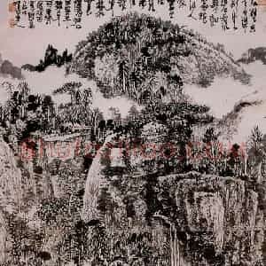 1974年 黄秋园《林泉觅隐图》国画山水作品图片赏析