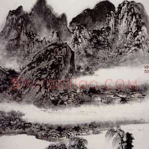 孔仲起《停云叆叆万家炊》国画山水作品图片赏析