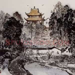 孔仲起《九华留胜迹》国画山水作品图片赏析