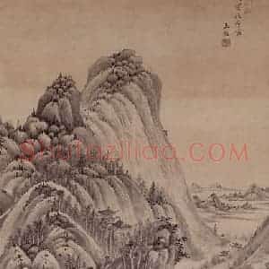 清代 王鉴《水阁对话图轴》国画山水作品图片赏析