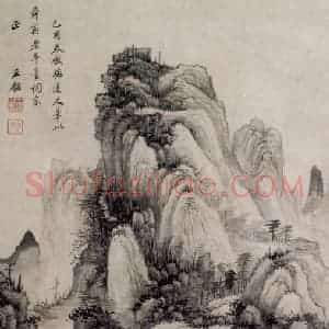 清代 王鉴《仿梅道人山水轴》国画山水作品图片赏析
