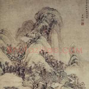 清代 王鉴《仿赵孟頫山水轴》国画山水作品图片赏析
