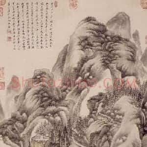 清代 王鉴《临巨然溪山图轴》国画山水作品图片赏析
