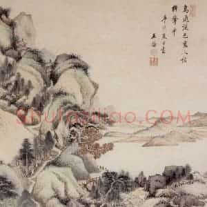 清代 王鉴《溪色棹声图轴》国画山水作品图片赏析
